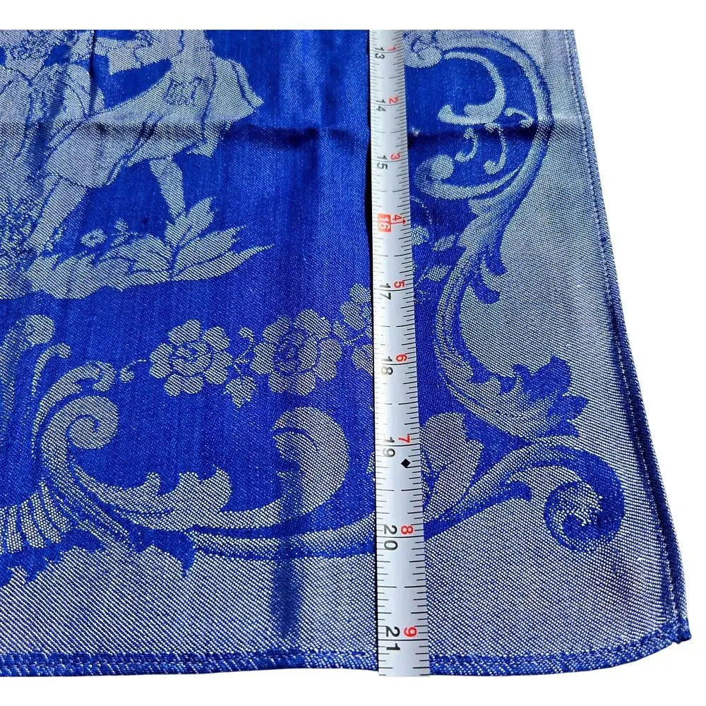 Cobalt Blue Damask Textile Hand Towel Courting Couple 14x21 Vintage 1950